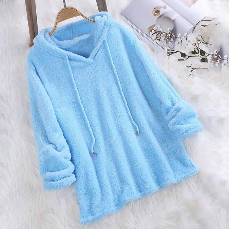 Solid Color Long Sleeve Hooded Plush Pajamas Sweatshirt