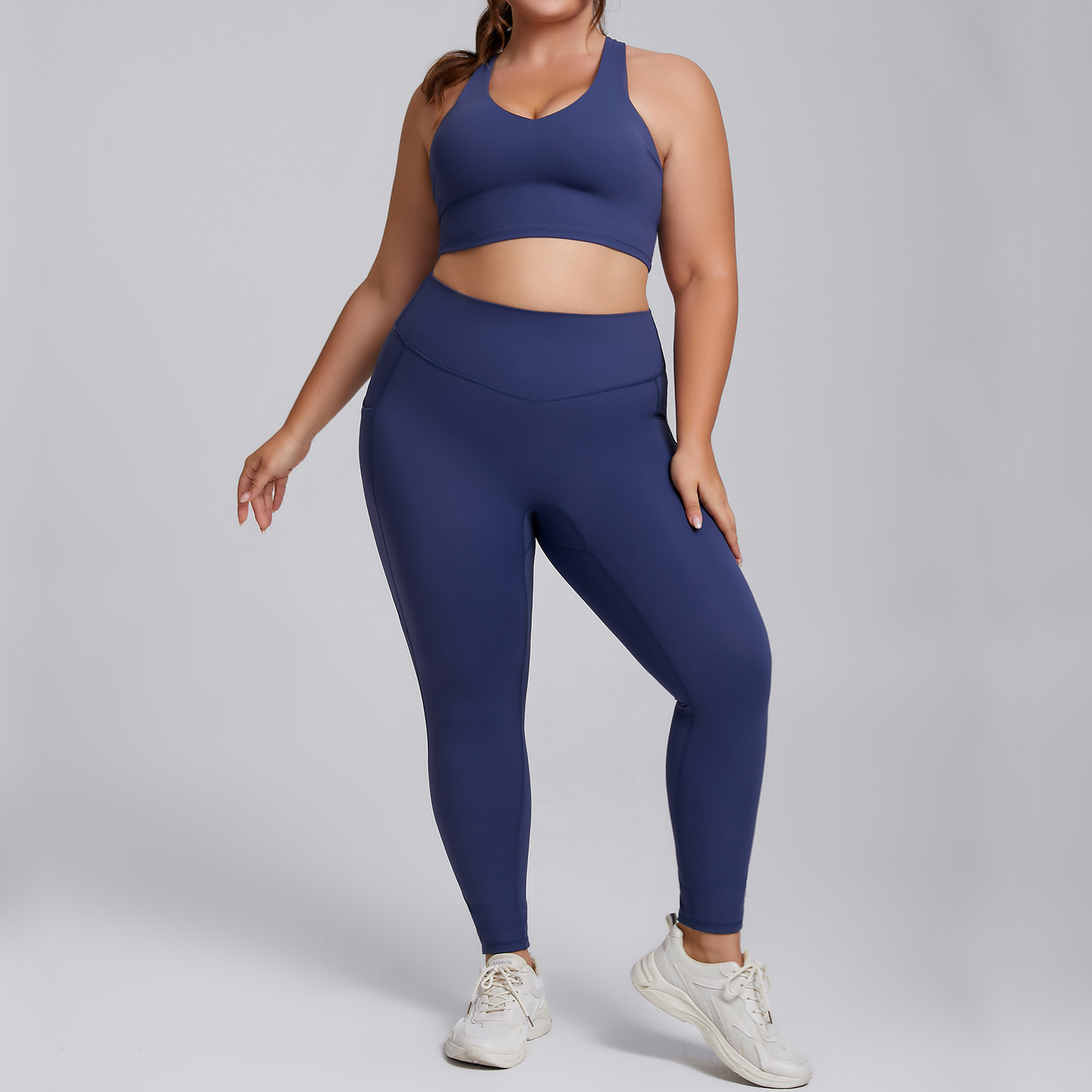 Plus Size Yoga Suit Sportswear Vest And Pocket Pants Two Piece Suit