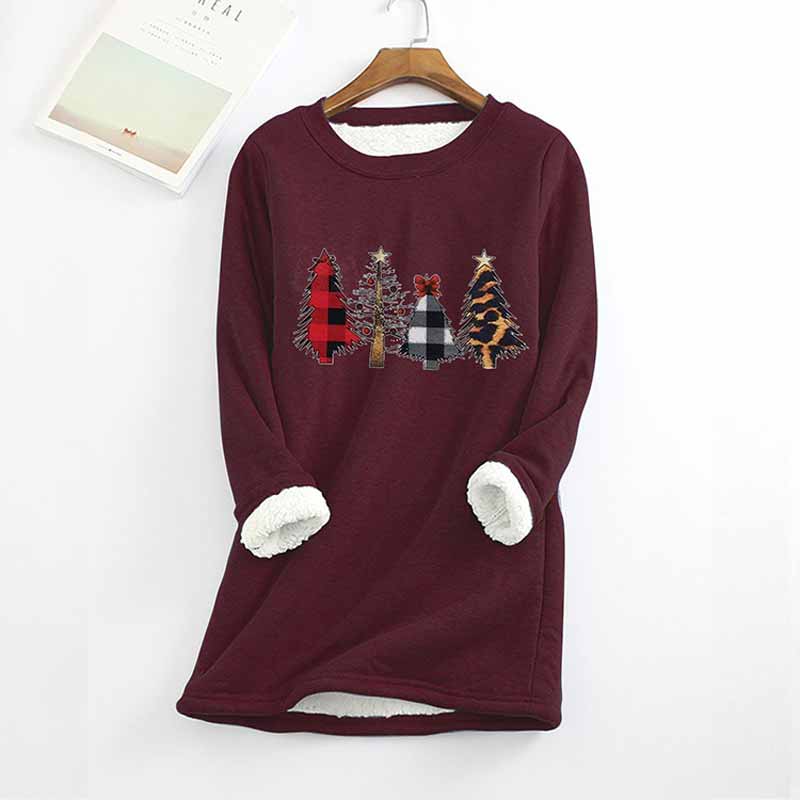 Christmas Tree Printed Thickened Fleece Warm Autumn Winter Sweatshirt