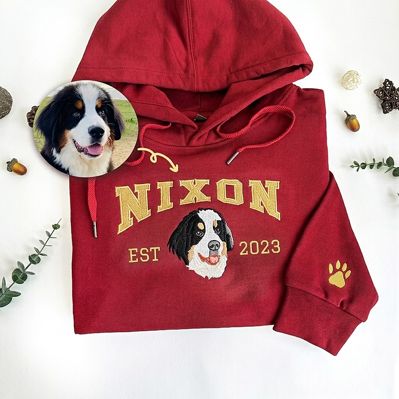 Custom Pet Face Name And Year Hoodie Embroidered Furry Baby Keepsake