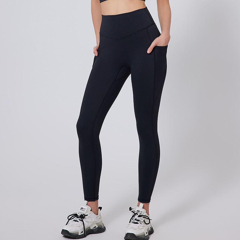 High Waist Yoga Suit Sportswear Vest And Pocket Pants Two Piece Set