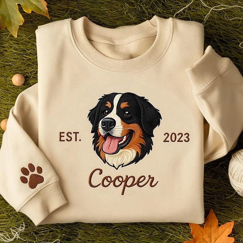 Custom Embroidered Sweatshirt Furry Pet Face Name And Year Keepsake