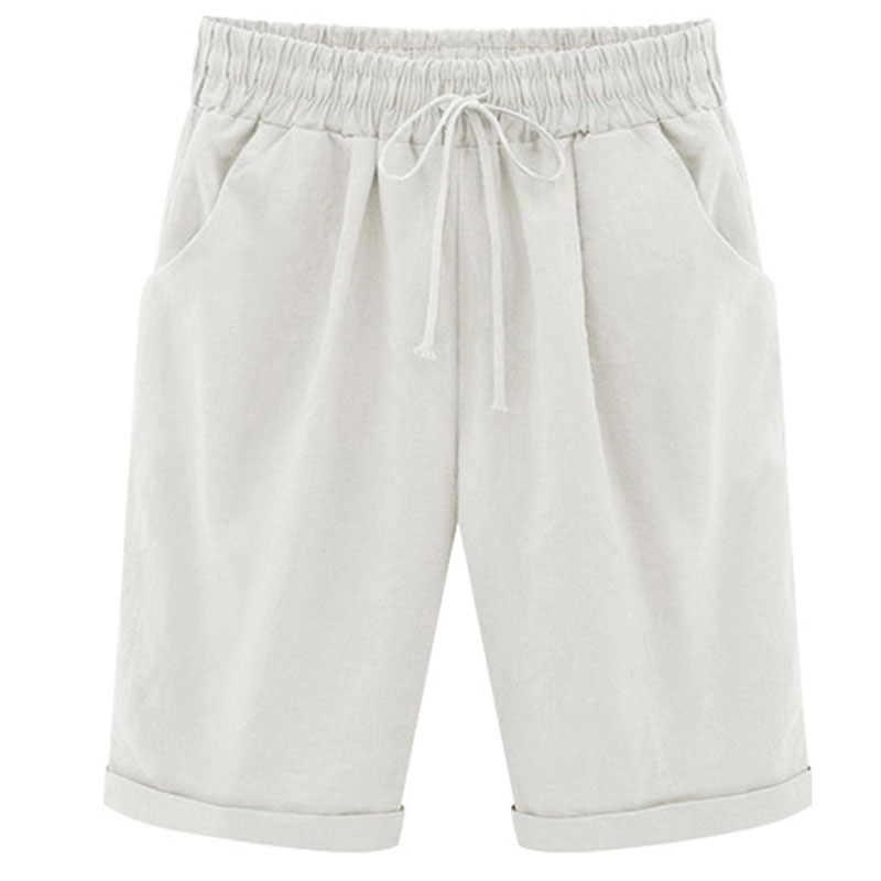 Casual Solid Color Pockets Drawstring Elastic Waist Mid-length Pants