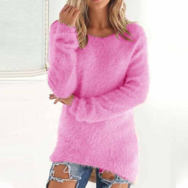 Solid Color Long Sleeve Round Neck Plush Top