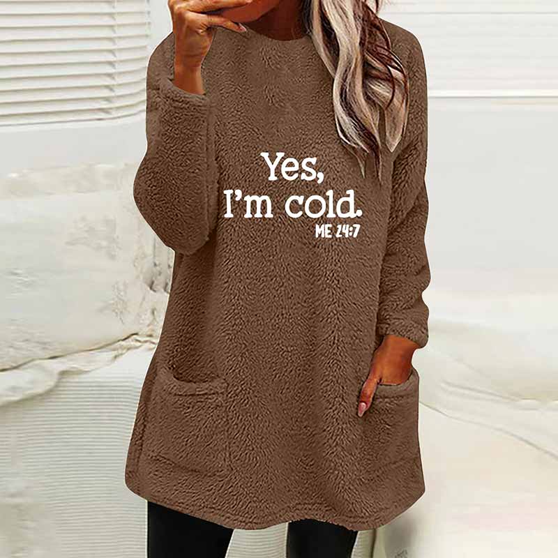 Printed Plush Warm Autumn Winter Pockets Long Sweatshirt