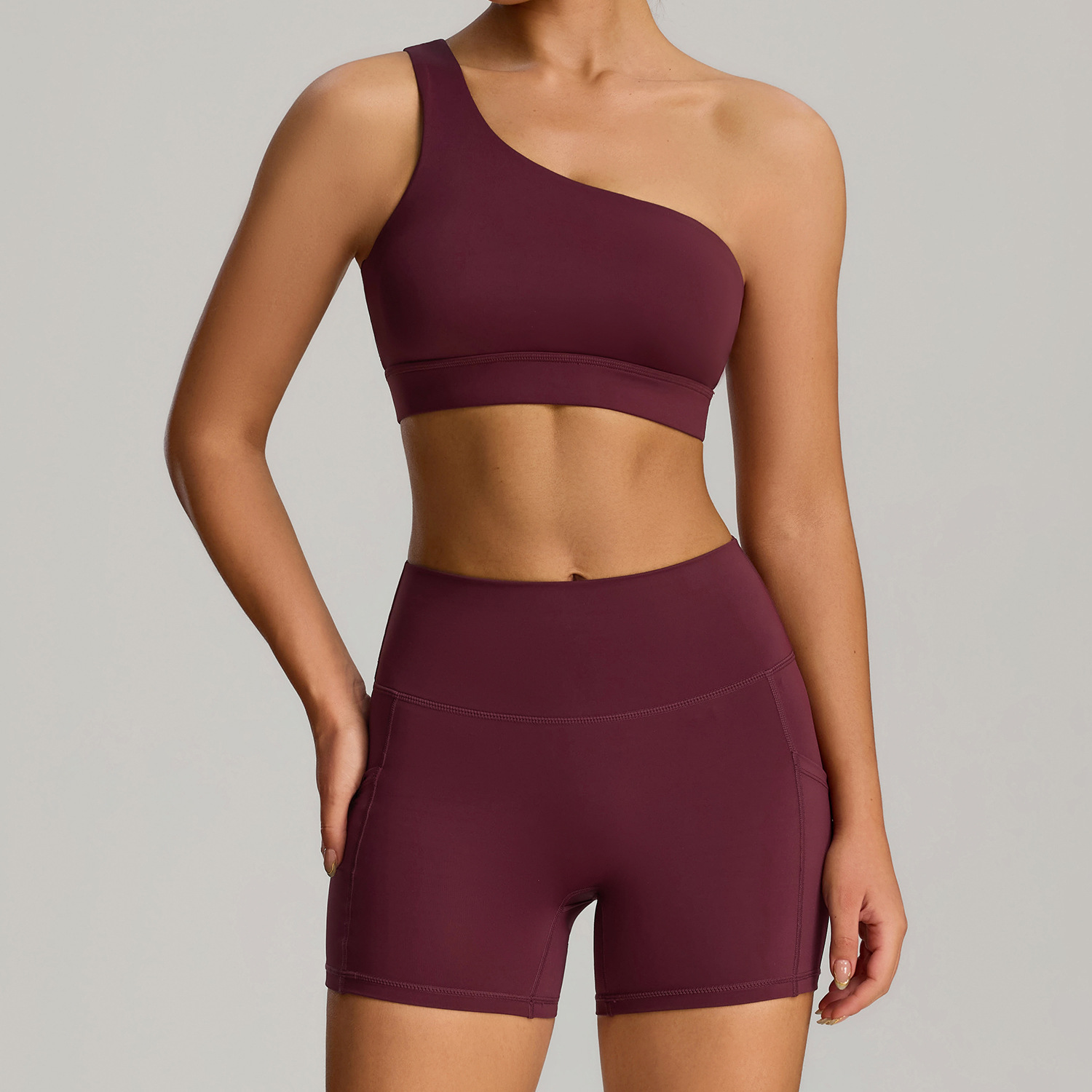 Two Piece Set Yoga Clothes Pocket Shorts And Yoga Bra Sportswear Set