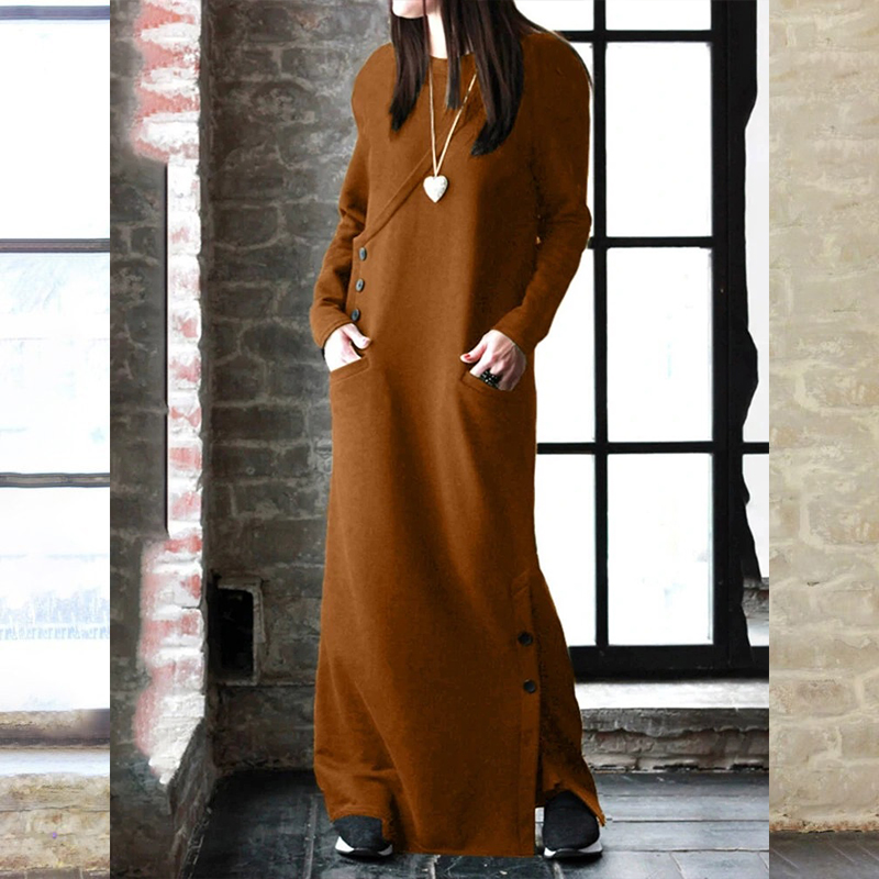 Trendy Thickened Fleece Warm Autumn Winter Pockets Sweatshirt Dress