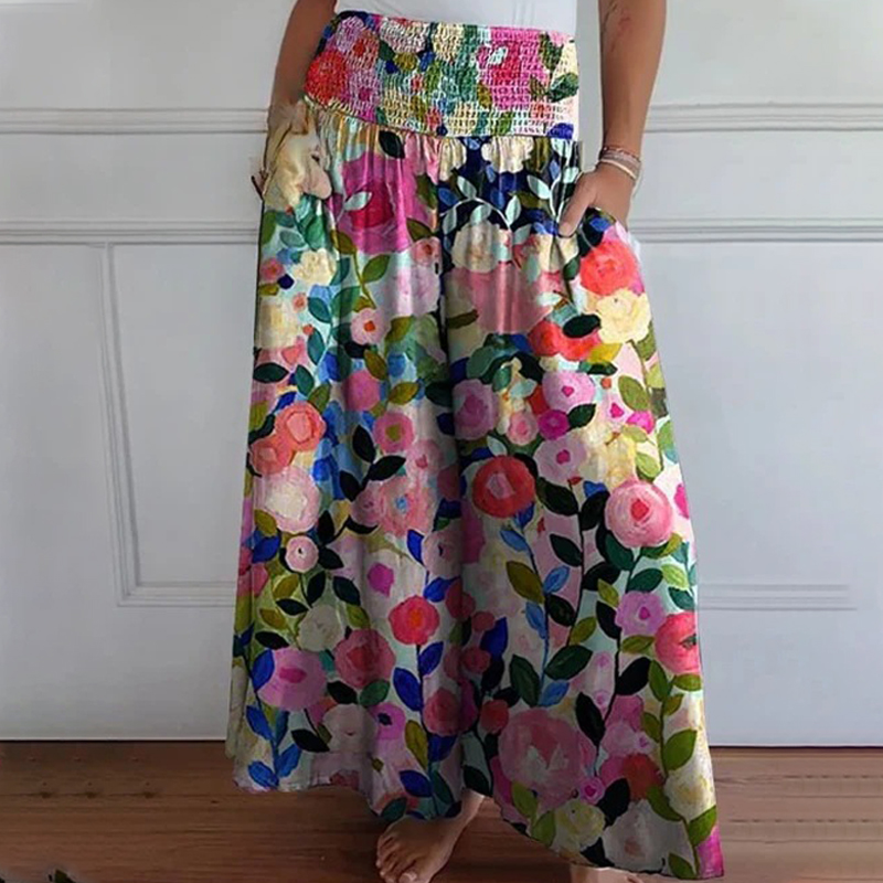 Fashion Elastic Waist Loose Trousers Casual Wide-leg Pocket Pants