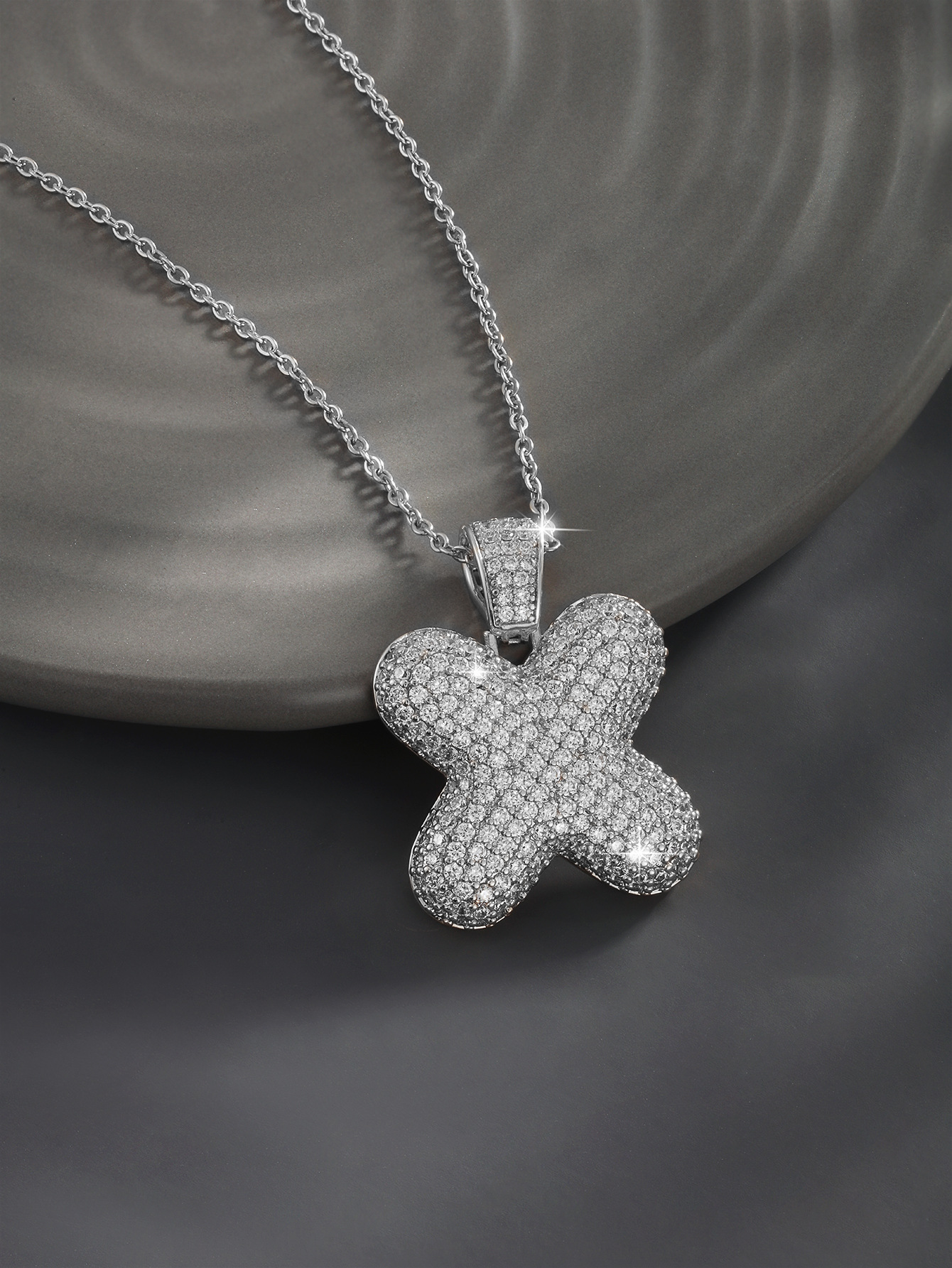 Stylish 26 Letters Necklace Pendant Alloy Zircon Necklace Friend Gift