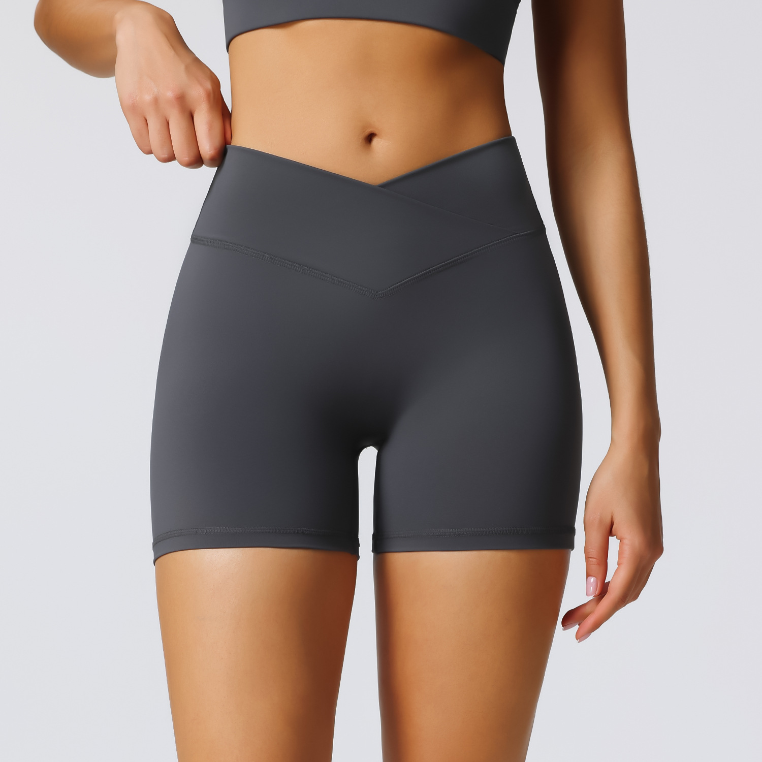 High Elastic Outdoor Yoga Shorts Cross Waist Design Sports Shorts