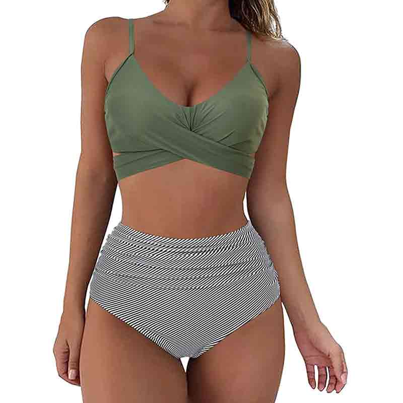 V-neck Crossover Printed Two Piece Bikini Swimsuit