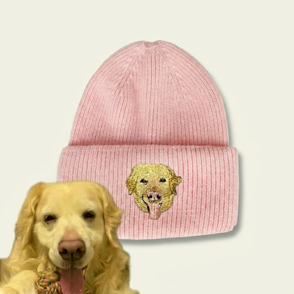 Custom Embroidered Pet Face Hat Furry Baby Wide Brim Knitted Hat Gift