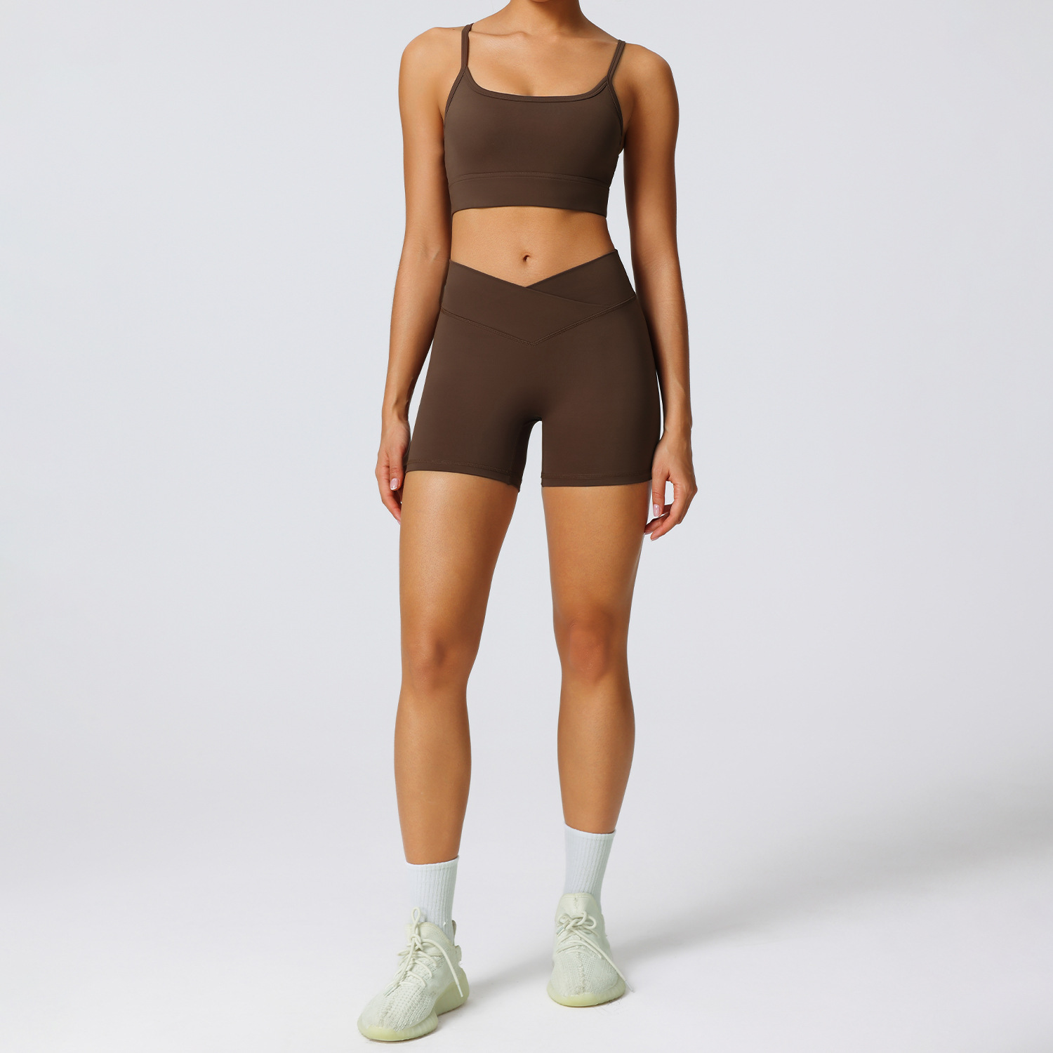 High Elastic Outdoor Yoga Shorts Cross Waist Design Sports Shorts