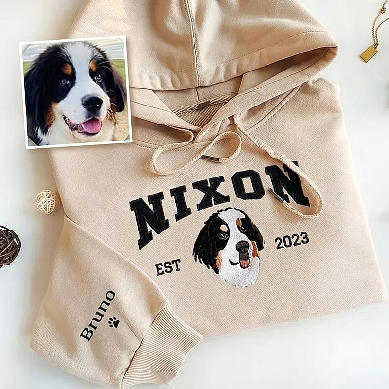 Custom Pet Face Name And Year Hoodie Embroidered Furry Baby Keepsake