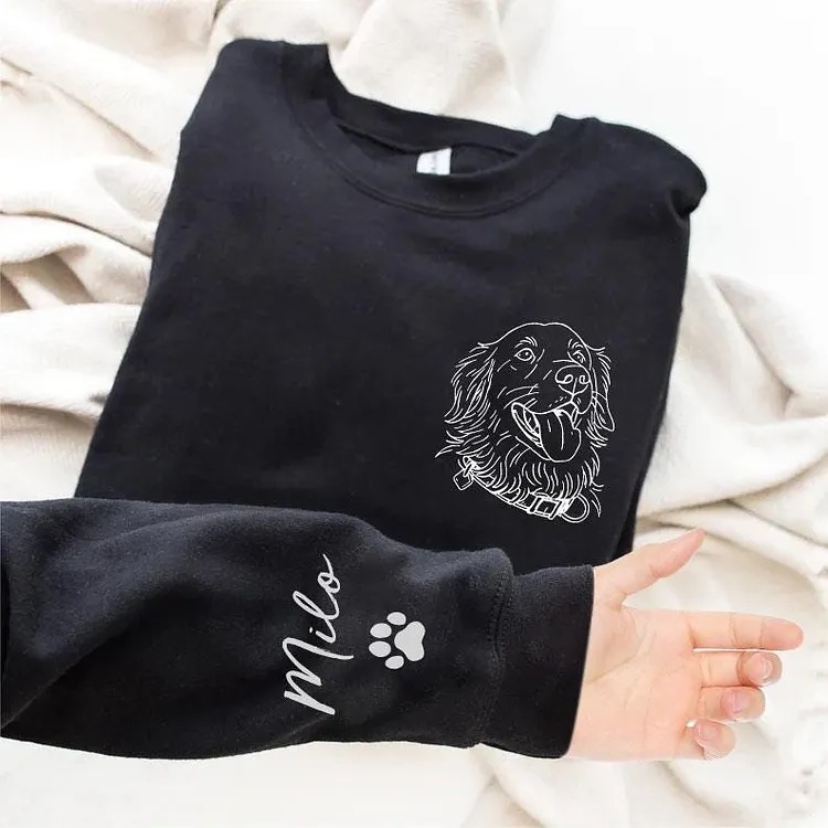 Custom Pet Face Sketch Embroidery Sweatshirt Furry Baby Special Gift