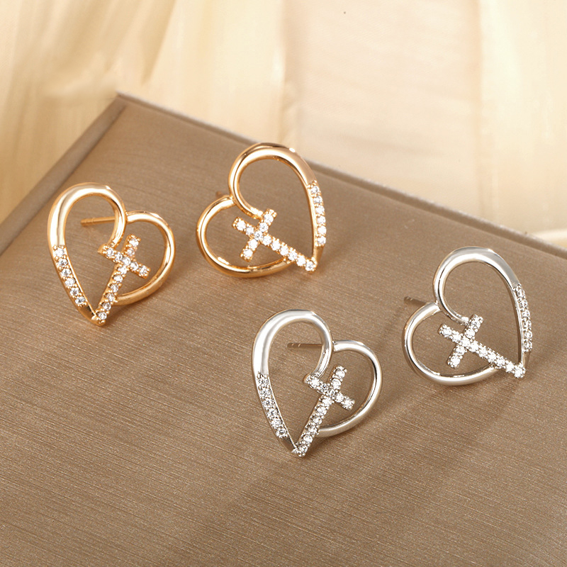 Trendy Hollow Heart Cross Earrings Punk Style Party Jewelry Gifts