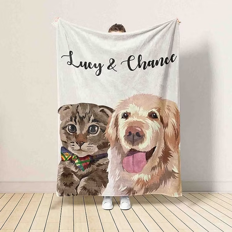 Custom Pet Flannel Blanket Furry Baby Embedded Digital Fleece Blanket