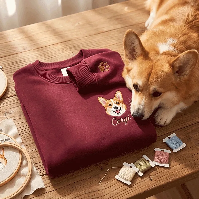 Custom Embroidered Sweatshirt Furry Pet Face Name And Year Keepsake
