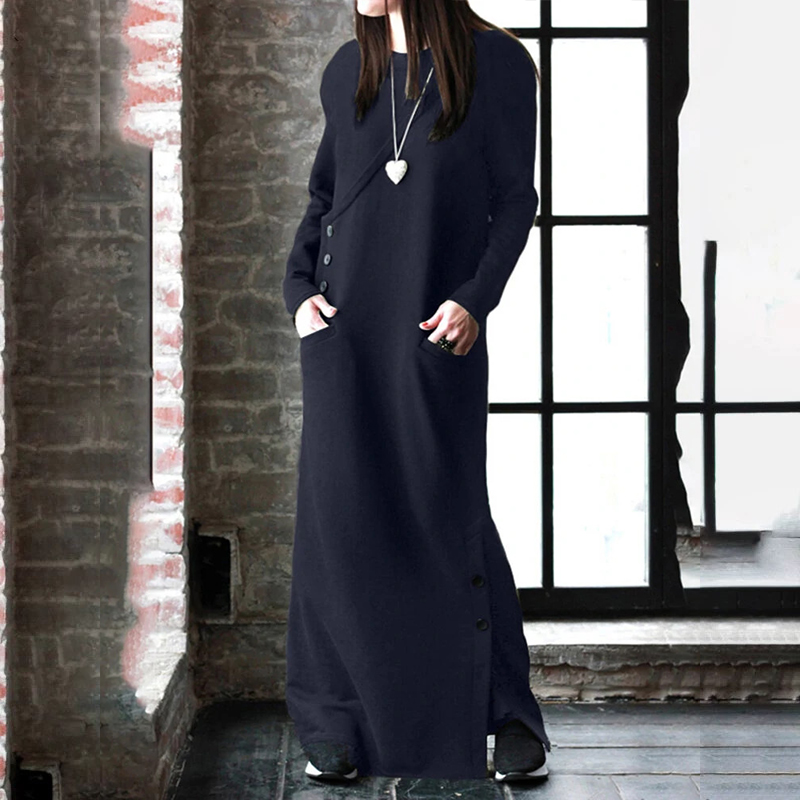 Trendy Thickened Fleece Warm Autumn Winter Pockets Sweatshirt Dress