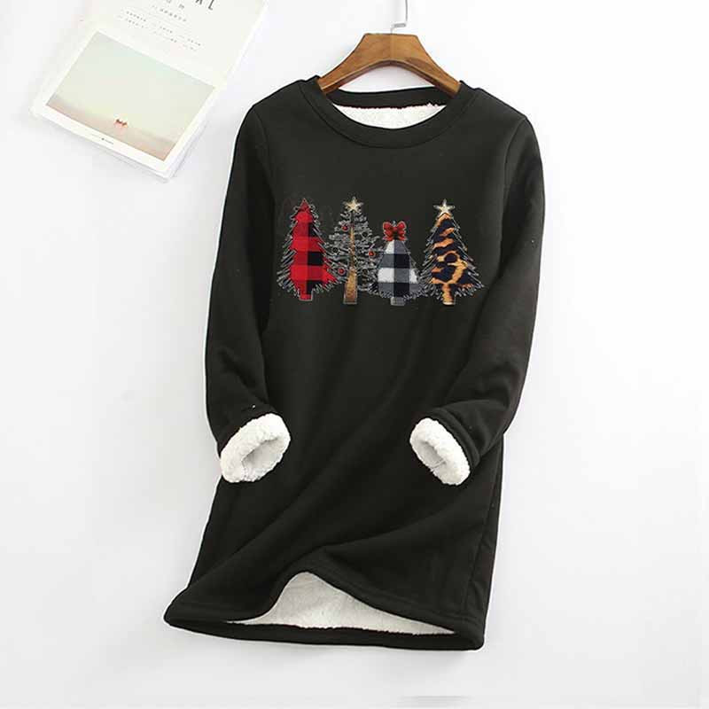 Christmas Tree Printed Thickened Fleece Warm Autumn Winter Sweatshirt