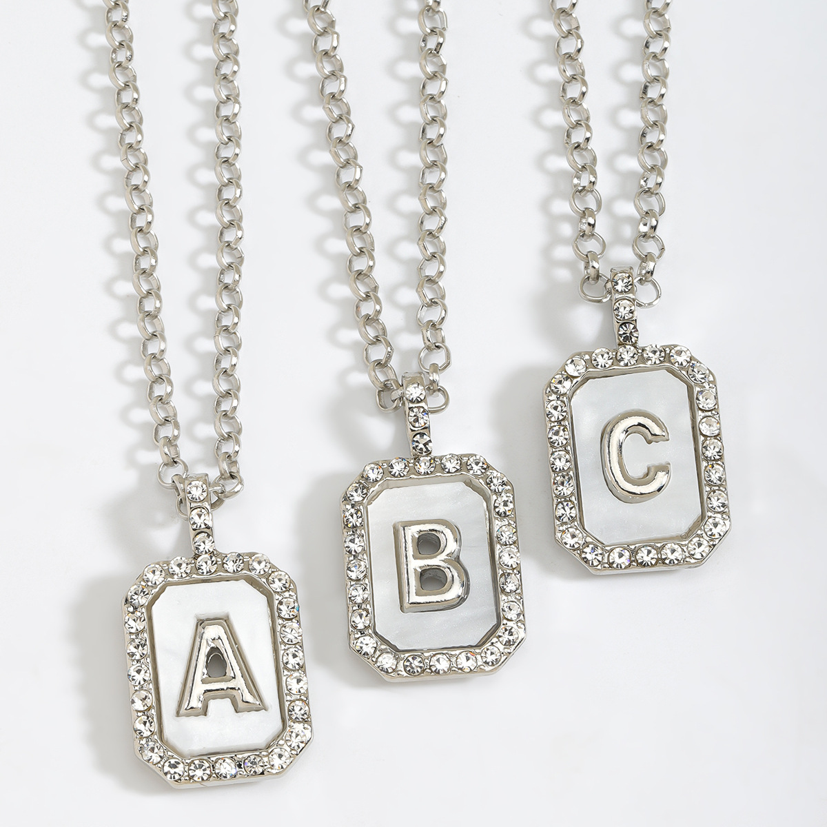 Letter Inlay Necklace Pendant Alloy Zircon Necklace Friend Gift