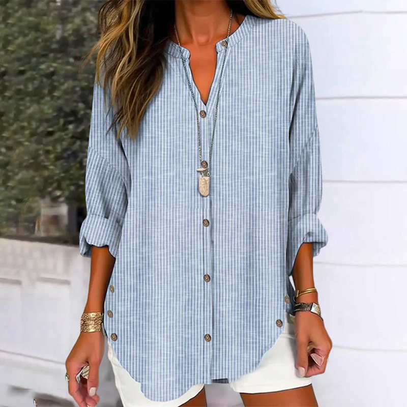 Fashion Single-breasted Striped Blouse Loose Long Sleeve Autumn Shirt
