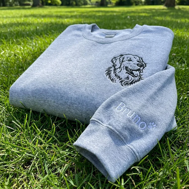 Custom Embroidered Pet Portrait Sketch Sweatshirt Furry Baby Keepsake