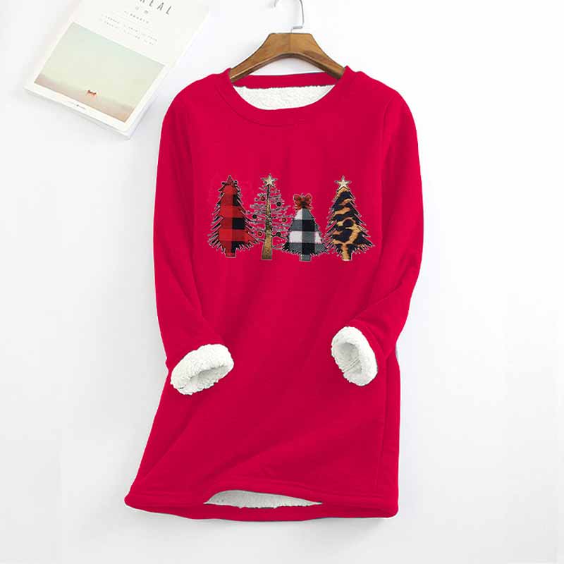 Christmas Tree Printed Thickened Fleece Warm Autumn Winter Sweatshirt