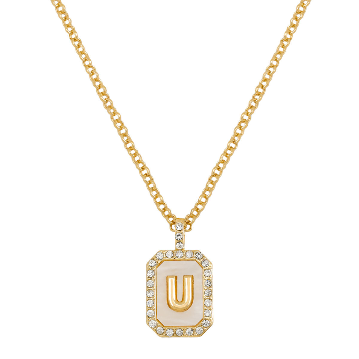 Letter Inlay Gold Plated Necklace Pendant Zircon Necklace Friend Gift