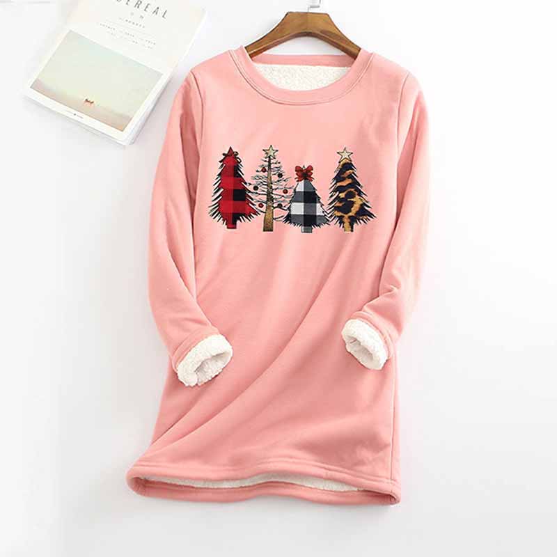 Christmas Tree Printed Thickened Fleece Warm Autumn Winter Sweatshirt