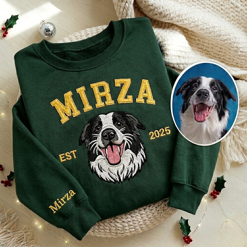 Custom Embroidered Sweatshirt Pet Face Name And Year Fur Baby Keepsake