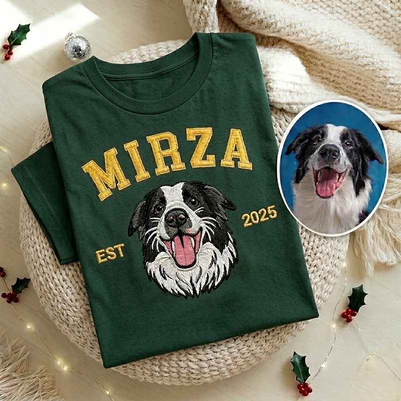 Custom Embroidered T-shirt Pet Face Name And Year Furry Baby Keepsake