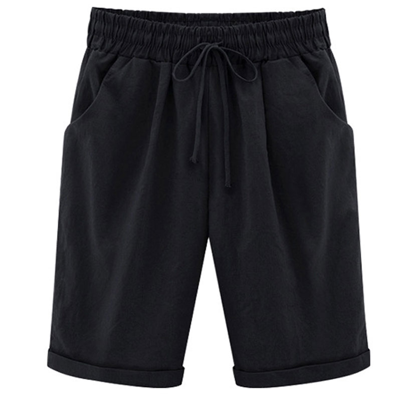 Casual Solid Color Pockets Drawstring Elastic Waist Mid-length Pants