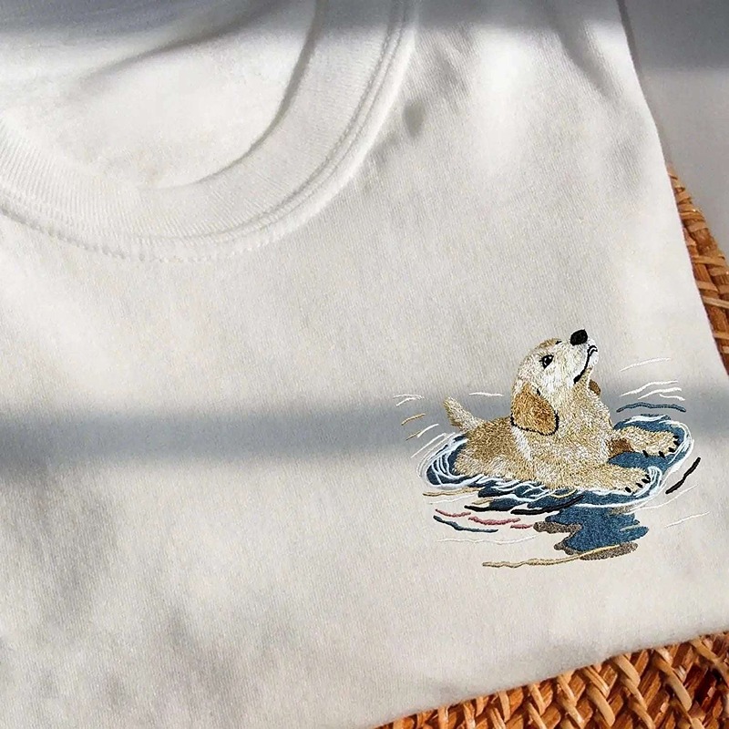 Custom Pet Full Body Embroidery T-shirt Pet Portrait Art Design Gift