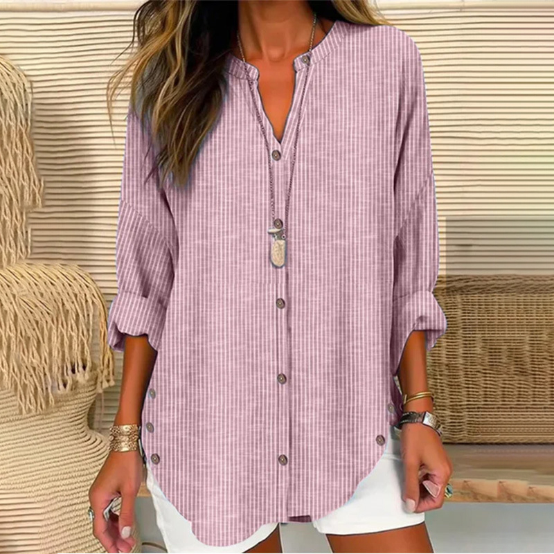 Fashion Single-breasted Striped Blouse Loose Long Sleeve Autumn Shirt