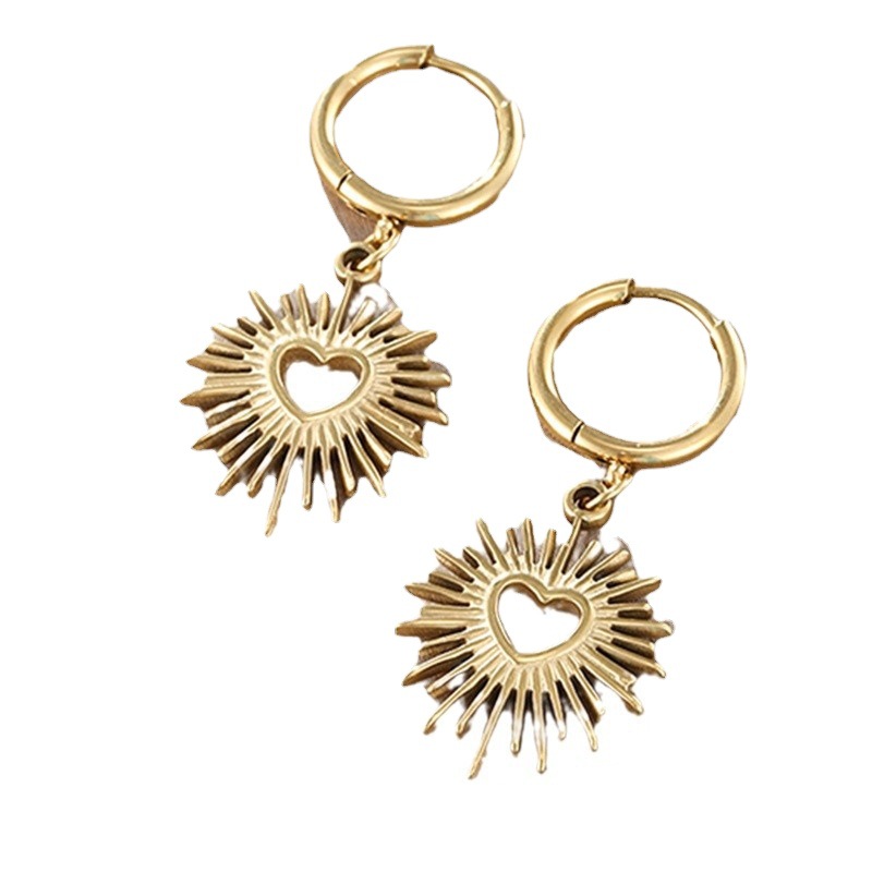 Heart Sunflower Hoop Earrings Jewelry Elegant Punk Style Earrings
