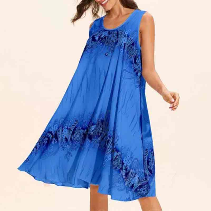 Floral Printed Gradient Color Sleeveless Loose A-line Dress