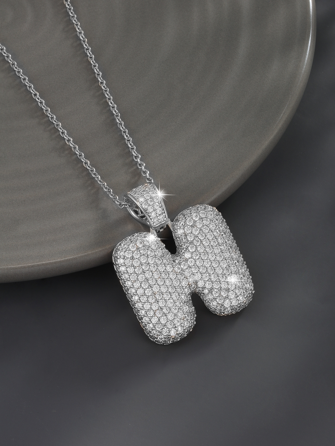 Stylish 26 Letters Necklace Pendant Alloy Zircon Necklace Friend Gift