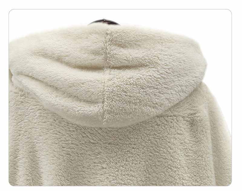 Solid Color Plush Hooded Pockets Autumn Winter Cardigan Coat