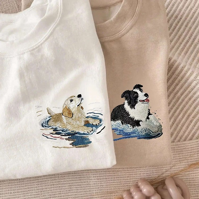 Custom Pet Full Body Embroidery T-shirt Pet Portrait Art Design Gift