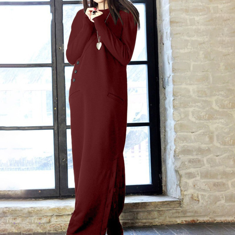 Trendy Thickened Fleece Warm Autumn Winter Pockets Sweatshirt Dress