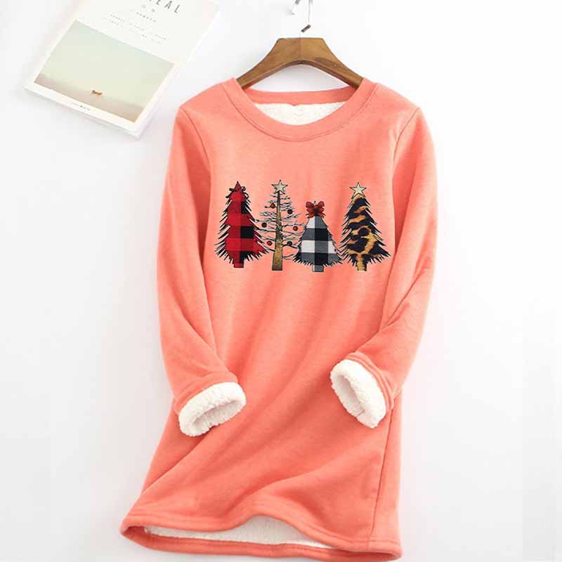 Christmas Tree Printed Thickened Fleece Warm Autumn Winter Sweatshirt