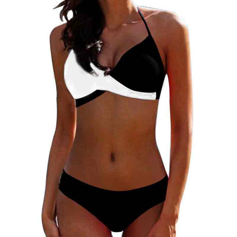 Tie Halter Color Matching Crossover Two-piece Bikini Swimsuit