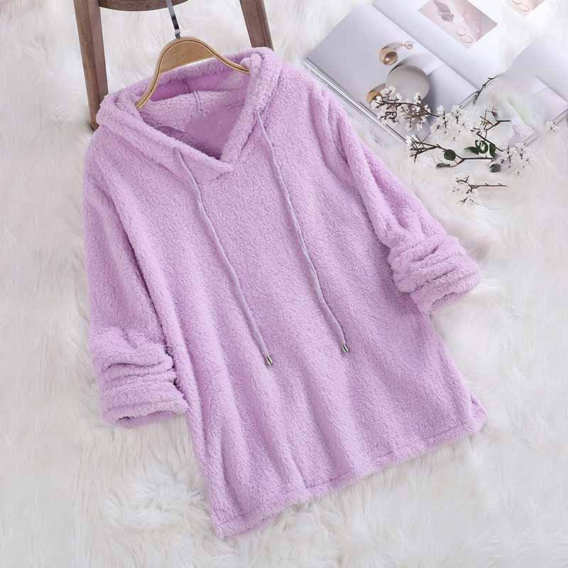 Solid Color Long Sleeve Hooded Plush Pajamas Sweatshirt