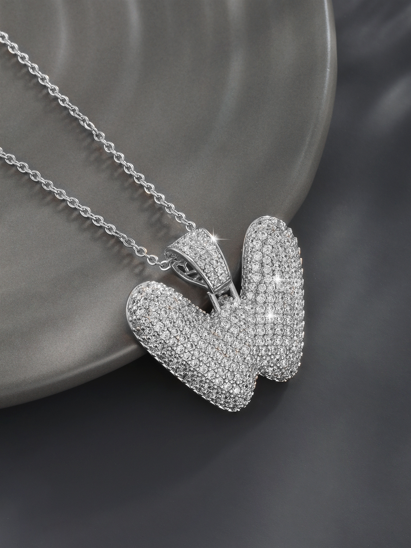 Stylish 26 Letters Necklace Pendant Alloy Zircon Necklace Friend Gift