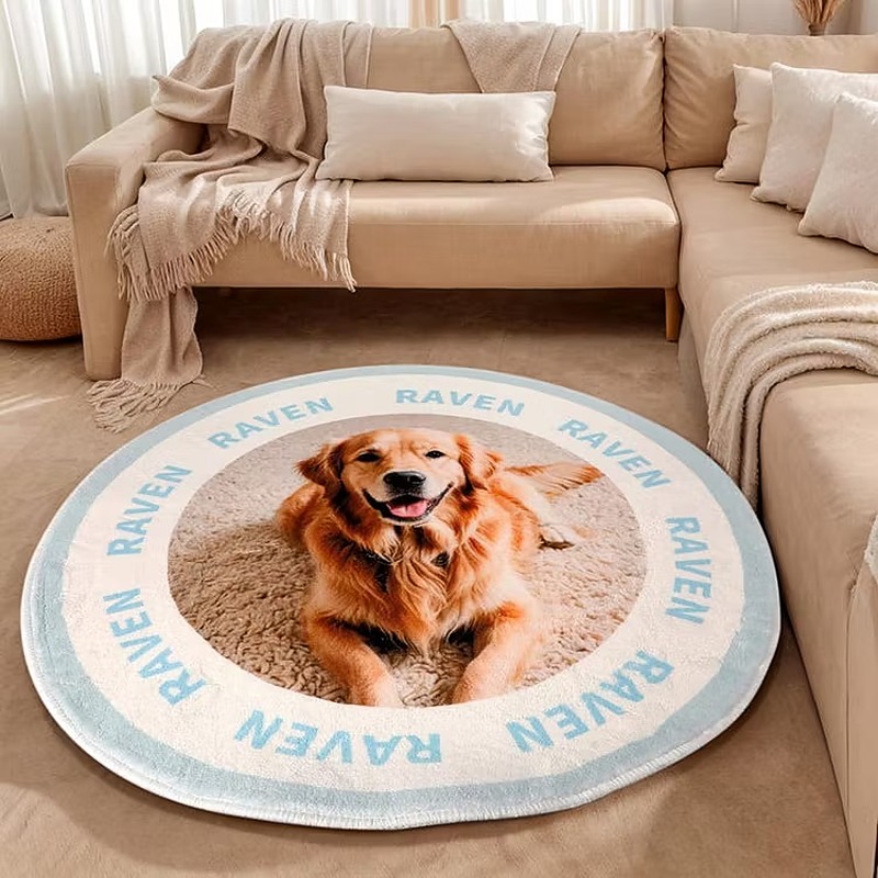 Customized Pet Portrait Round Tufted Rug Cute Furry Baby Flocked Rugs