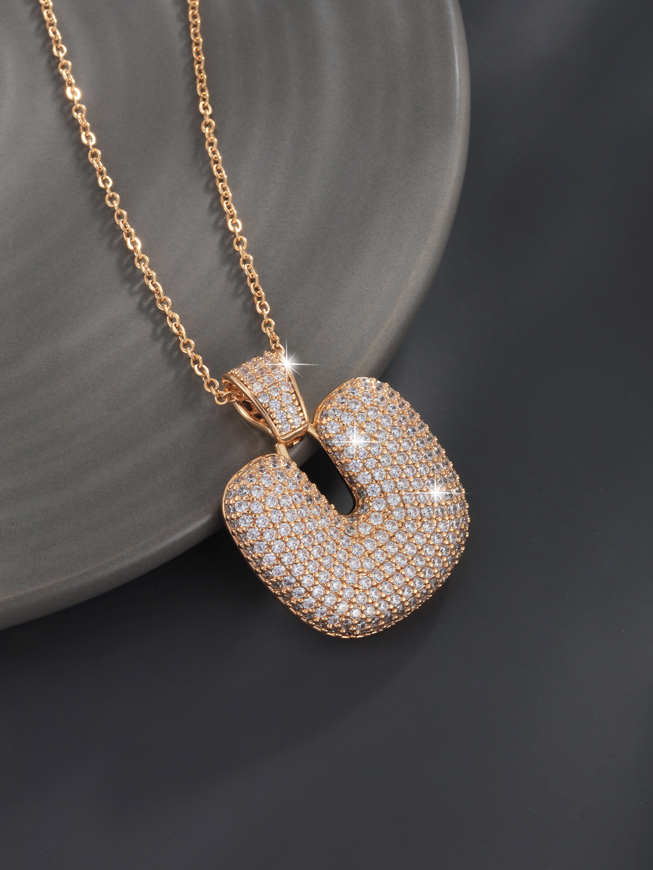 26 Letters 18K Gold Plated Necklace Pendant Zircon Necklace