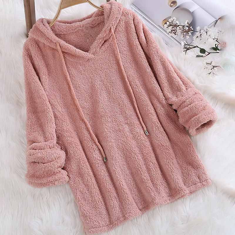 Solid Color Long Sleeve Hooded Plush Pajamas Sweatshirt