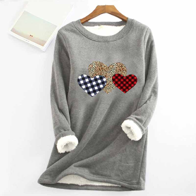 Christmas Heart Printed Thickened Fleece Warm Autumn Winter Sweatshirt