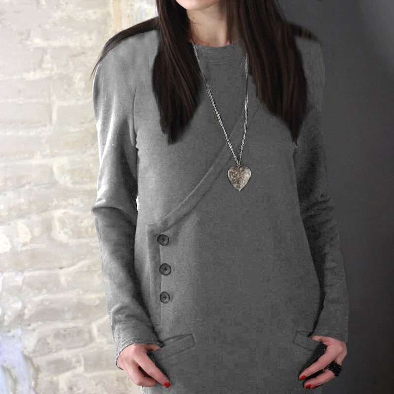 Trendy Thickened Fleece Warm Autumn Winter Pockets Sweatshirt Dress